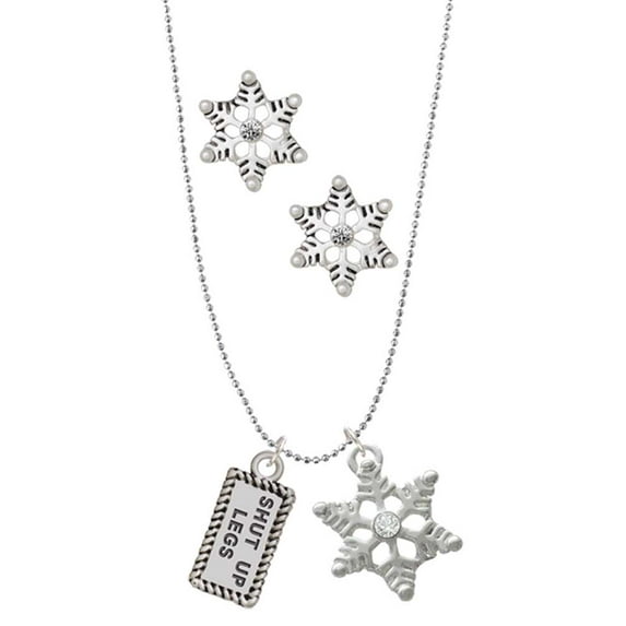 Delight Jewelry Shut Up Legs Silver tone Snowflake Charm Necklace and Stud Earrings