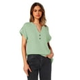 thumbnail image 4 of Yuyuzo Womens T Shirts Cap Sleeve Tops Button up V Neck Top Solid Color Basic Summer Tees Tops, 4 of 7