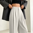 thumbnail image 4 of Business Office Slacks Dress Pants For Women Elegant High Rise Pleated Wide Leg Pant Ladies Button Closure Flowy Suit Pant Lightweight Straight Trousers, 4 of 6