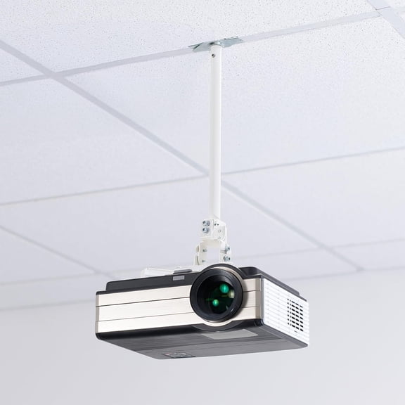 Metal Drop Ceiling Projector Mount with 15.5 Inch Pole Extension for Regular and Projectors, White