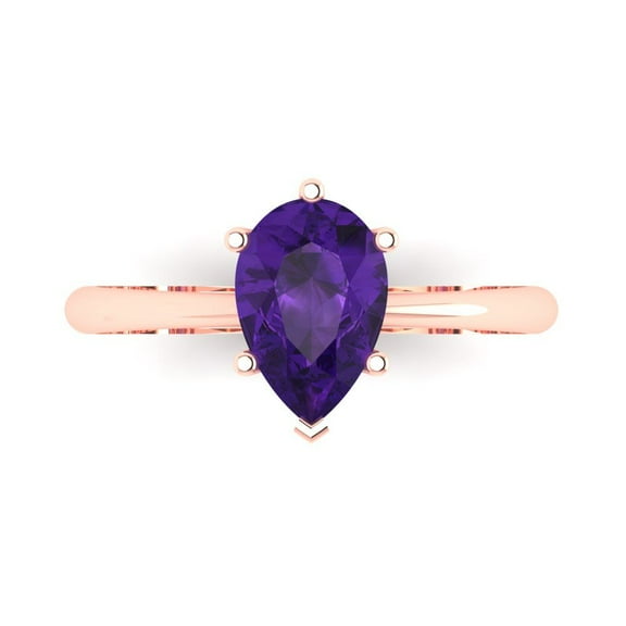 Clara Pucci 14K Rose Gold 1.5ct Amethyst Solitaire Ring for Women