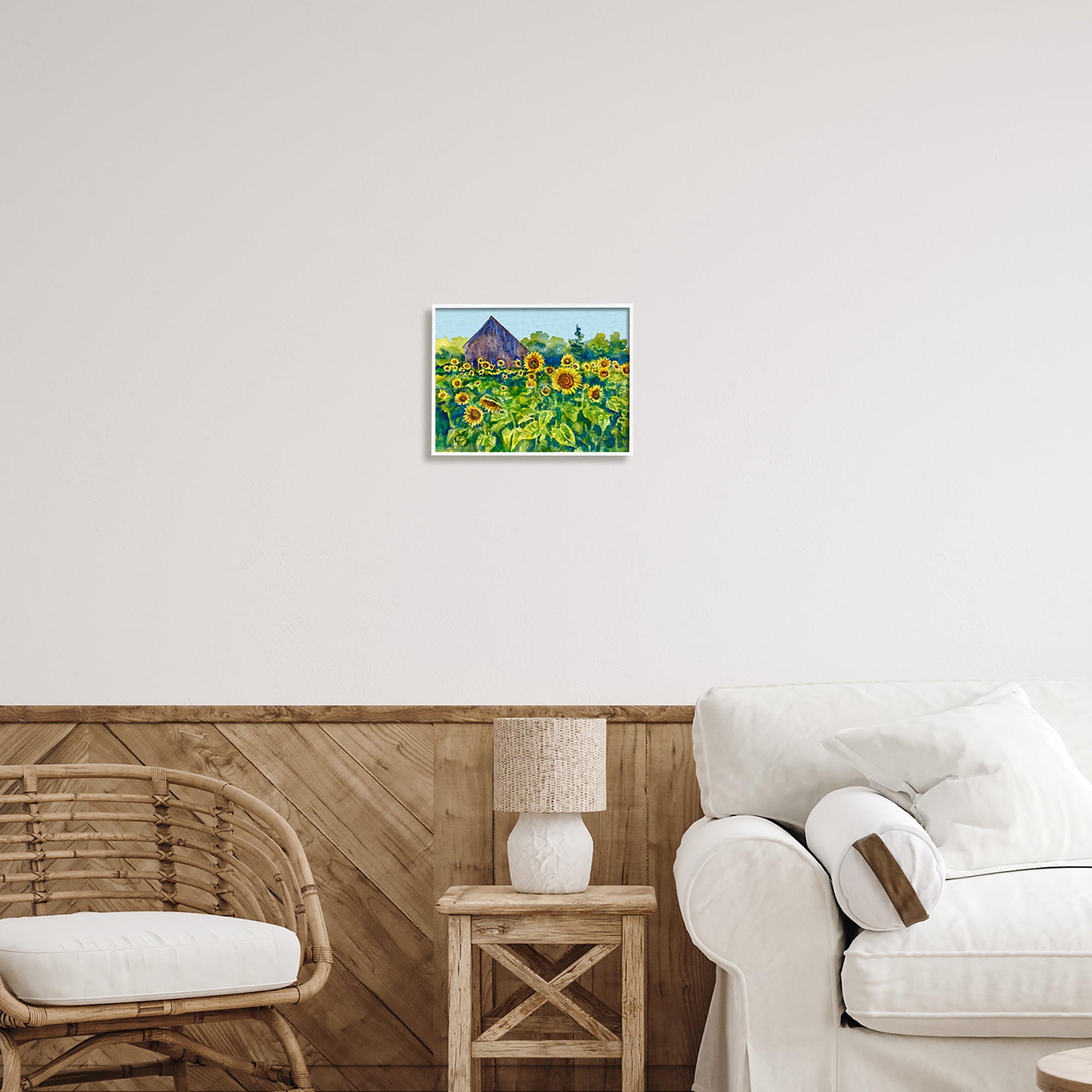 Stupell Industries Sunflower Field Painting Nature Painting White Framed Art Print Wall Art, 14 x 11