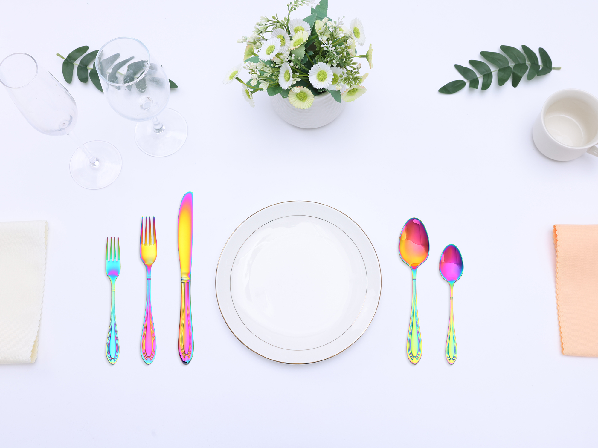 Unique Bargains 20 Pieces Stainless Steel Flatware Silverware Set Colorful