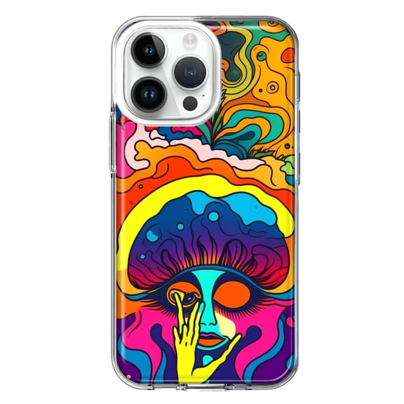 MUNDAZE Case for Apple iPhone 15 Pro Max Slim Hard Shell Soft TPU Hybrid Shockproof Heavy Duty Protective Phone Cover - Neon Rainbow Psychedelic Trippy Hippie Big Brain