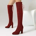 thumbnail image 3 of Sparkly Thigh High Boots for Women Halloween Christmas Party Glitter Squin Suede Block Heel Winter Fall over The Knee Long Tall Dress Boots Bride Wedding Red, 3 of 6