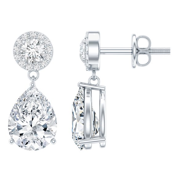 Rosec Jewels Cubic Zirconia Drop Earrings for Women, Earrings for Mothers Day - 7X9 mm, 925 Sterling Silver