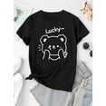 thumbnail image 2 of Women'S Casual Crew Neck T-Shirt with Lucky Bear Print, Fashionable Short Sleeve Top, Medium Stretch Polyester (95%) & Spandex (5%), All-Season Animal Pattern Tee for Sports & Leisure, 2 of 8