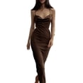 thumbnail image 4 of Franhais Women Tie-up Backless Dress, Adults Solid Color Cowl Neck Cross Strap One-piece (Red, Purple, Green, Brown), 4 of 6