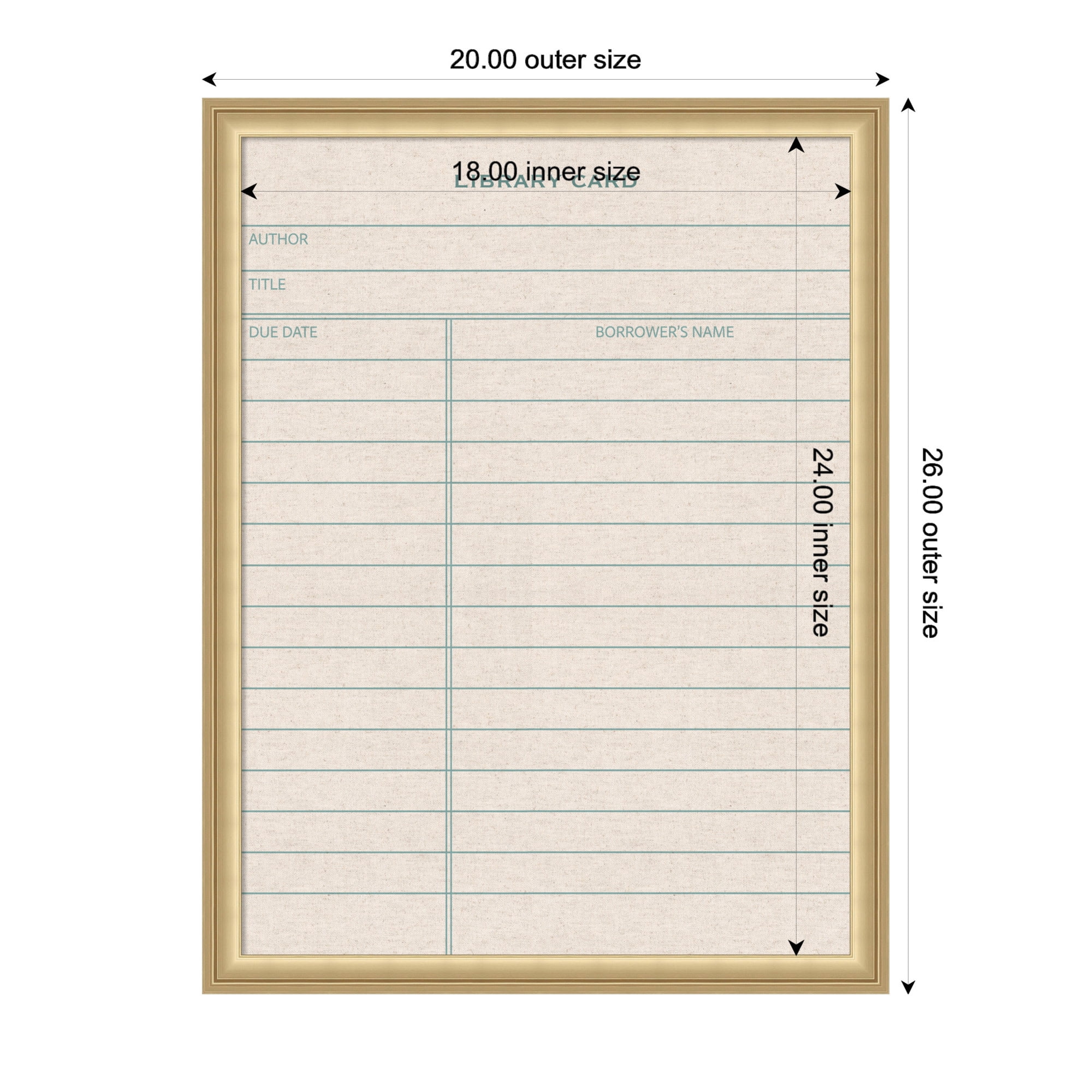 Kate and Laurel Framed Fabric Pinboard 20 x 26, Linen Library Card Printed Linen Classic Bulletin Board for Use as a Vision Board or Wall Organization, Florence Gold Frame