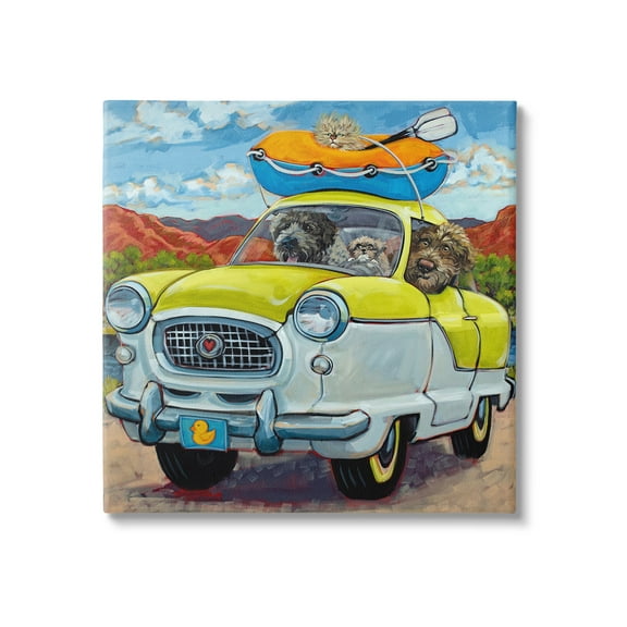 Stupell Industries Vacation Dogs in Car Animals & Insects Painting Gallery Wrapped Canvas Art Print Wall Art, 17 x 17