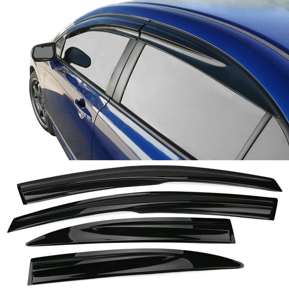 Ikon Motorsports Compatible with 06-11 Honda Civic Sedan MU Style Acrylic Window Vent Visor Deflector Rain Guard 4Pc Outside Mount 2006 2007 2008 2009 2010 2011