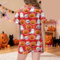 thumbnail image 3 of Pandaie Little Girls Loungewear Halloween Ghost Pumpkin Print Short Sleeve Pajamas 2 Piece Set Kid Night Sleepwear Outfits Red,6-7Years, 3 of 5