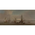 thumbnail image 2 of Peter Monamy 24x13 Black Ornate Framed Double Matted Museum Art Print Titled: The Opening of the First Eddystone Lighthouse in 1698, 2 of 5