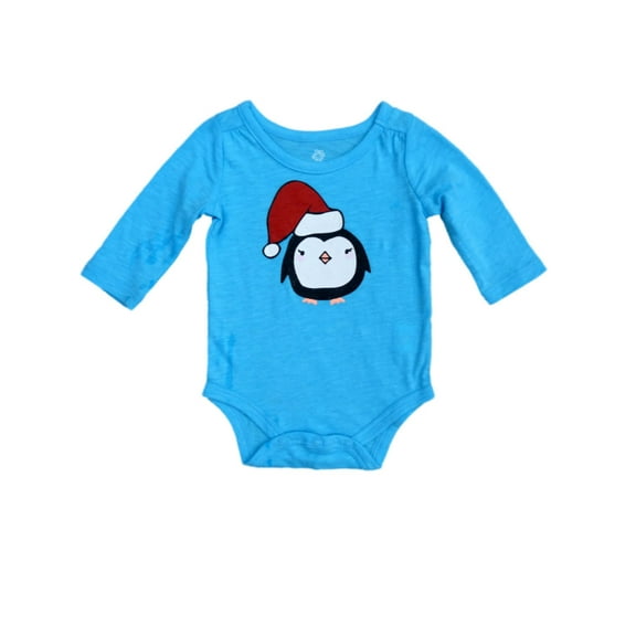 Infant Girl Blue Santa Penguin Holiday Creeper Christmas Bodysuit NB