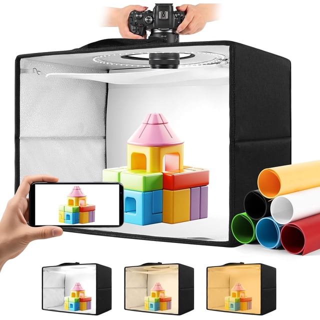 Photo Light Box / Photo Studio Lightbox with CRI> Light BeadsDimmable Shooting Tent Kit with and Warm Light Color Backdrops Photo Booth for Photog