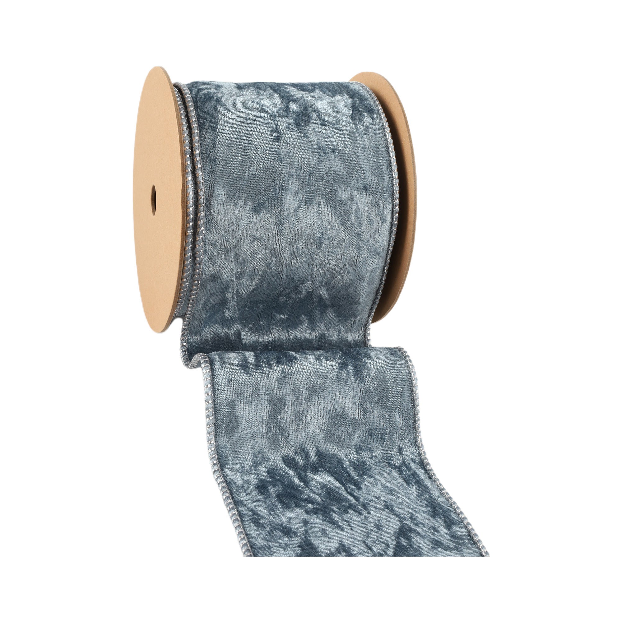 LaRibbons 4" Reversible Frosted Velvet Wired Ribbon, Blue/Blue, 10 Yard Roll