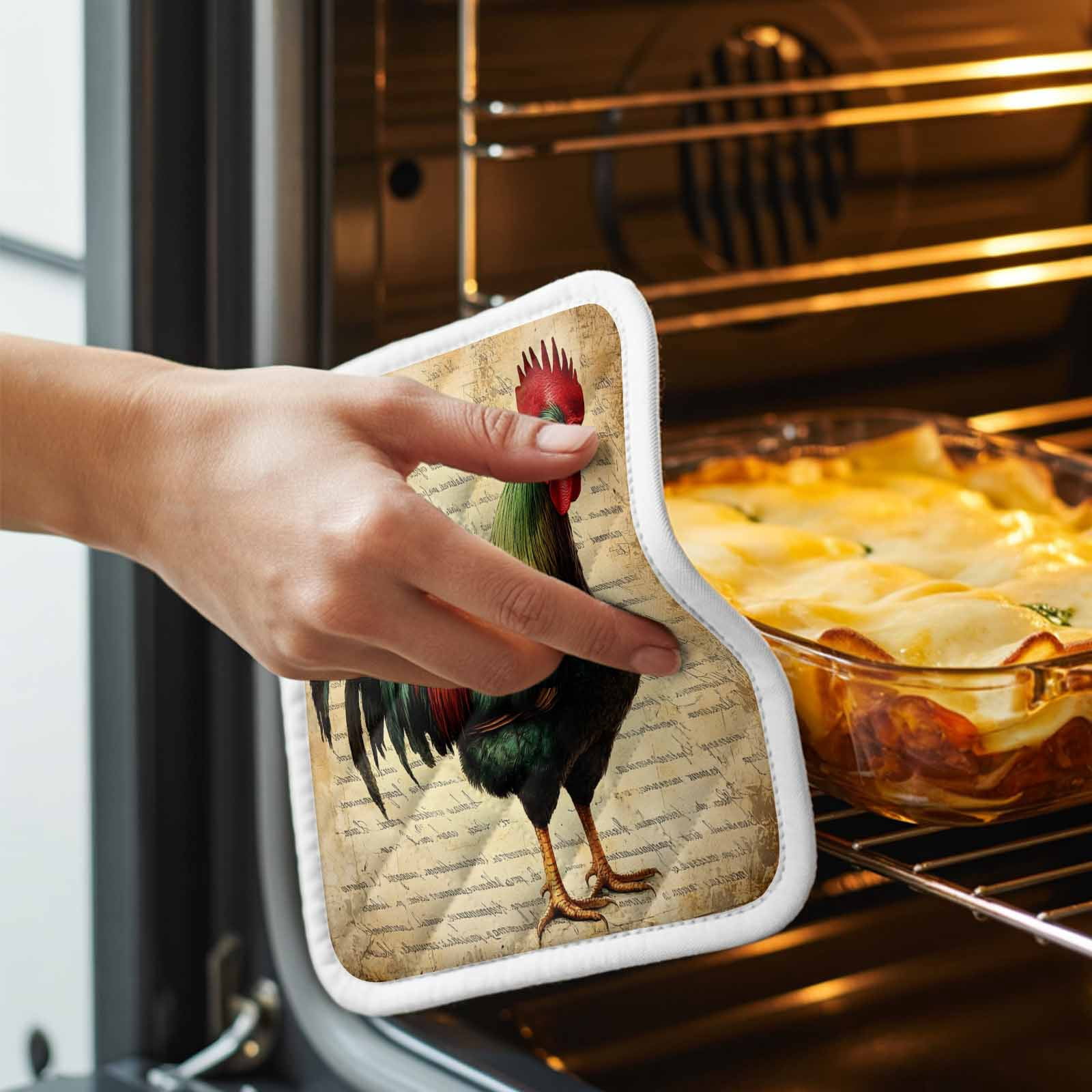 Retro Rooster Pot Holders for Kitchen Heatproof Potholder, 4 Pack Farmhouse Vintage Animal Watercolor Hot Pads Multipurpose Oven Pads Cloth Potholders Trivet for Cooking and Baking