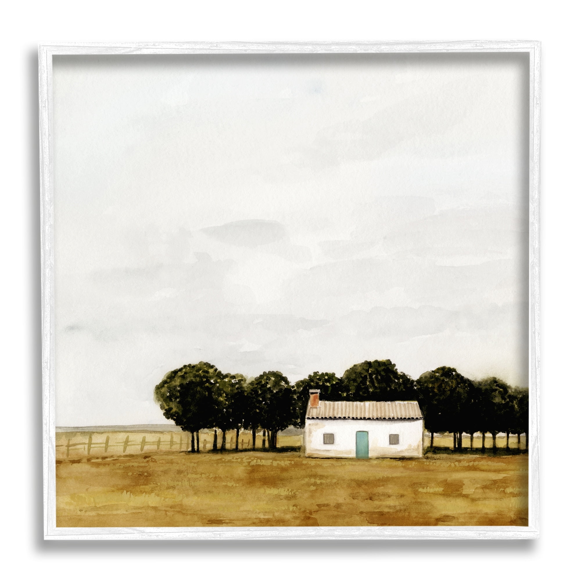 Stupell Industries Rural Fenced Shack Minimalistic Rainy Countryside Trees Grassland ,12 x 12, Design by Victoria Borges