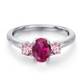 thumbnail image 3 of Gem Stone King 925 Sterling Silver Red Created Ruby and Pink Lab Grown Diamond Engagement Ring for Women | 1.21 Cttw | Oval 7X5MM | Gemstone July Birthstone | Size 6, 3 of 6