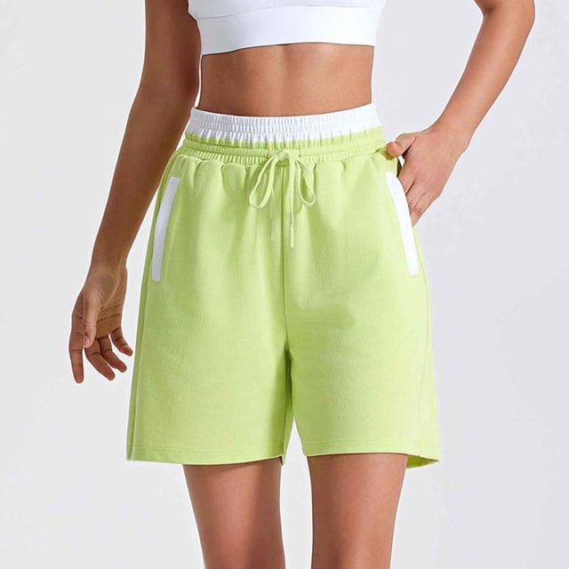 SDNall Shorts de Course, de Mise en Forme et de Yoga pour Femmes, Taille Haute, Décontractés, à Couleurs Contrastantes