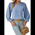 thumbnail image 2 of Blusa de Larga con Cuello en V para Mujer, Elegante, Informal, con Pompones, Estilo Primaveral. Azul XL, 2 of 10