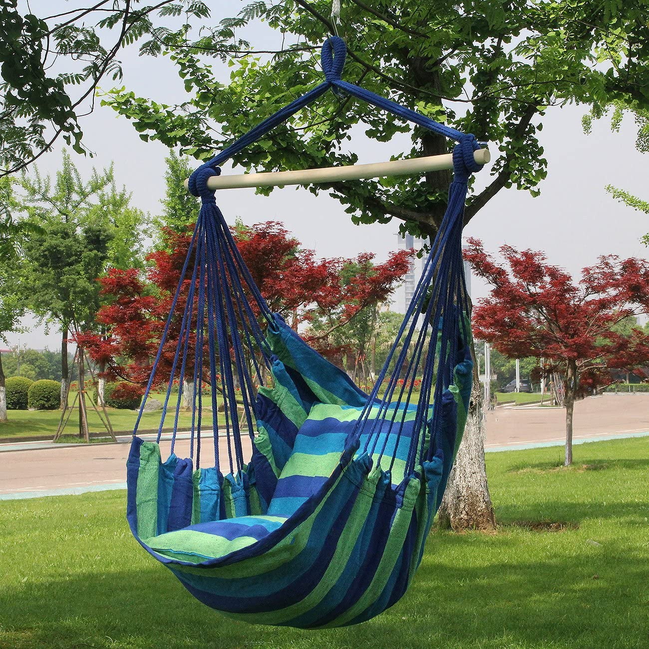 Blue Sorbus Brazilian Hammock Chair Swing Seat for Any Indoor or Outdoor Spaces 