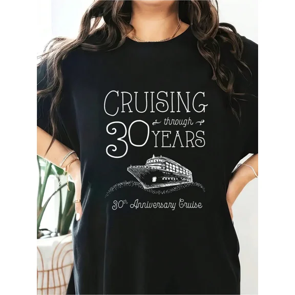 Retro Cruising Through 30 Years 30th Anniversary Cruise T-Shirt Funny Nautical Vacation Tee for Men and Women