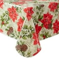 thumbnail image 5 of Christmas Majestic Winter Poinsettia Floral 70 inch Round Vinyl Flannel Back Dining Tablecloth, 5 of 7