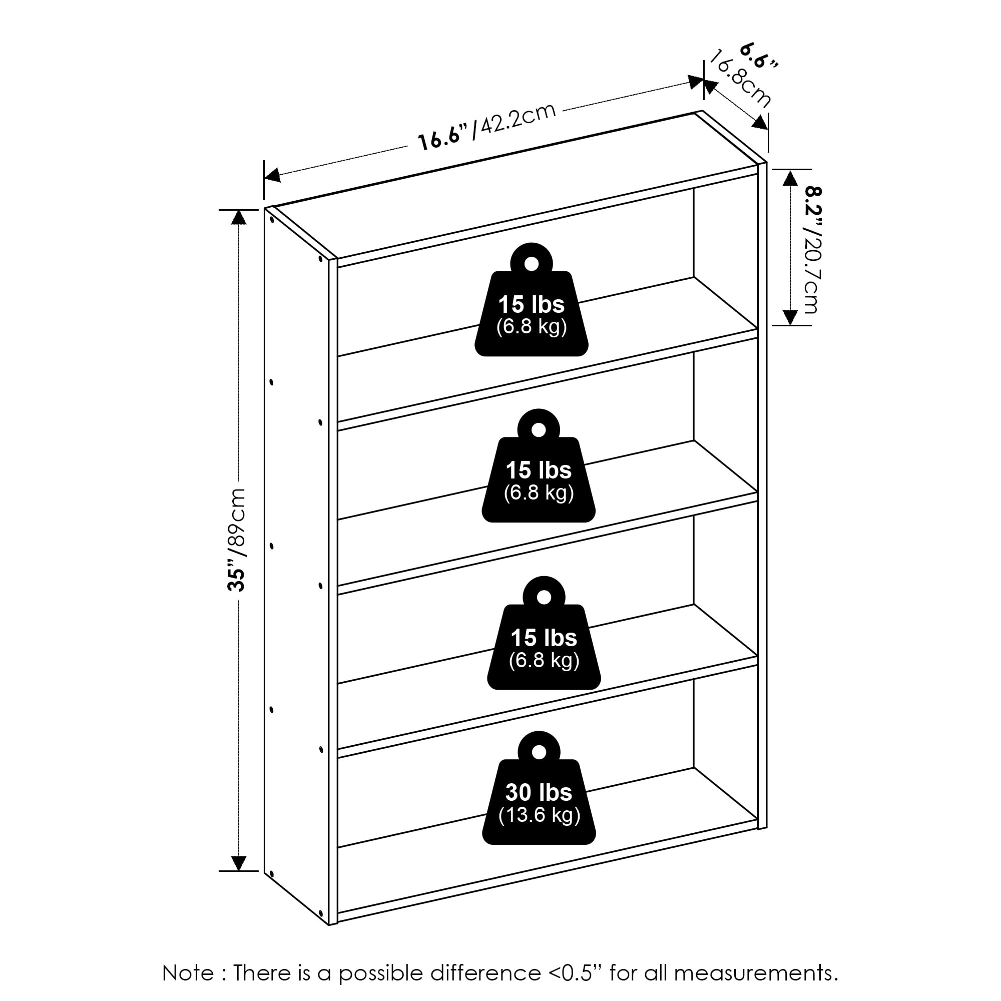 Furinno Basic 4-Tier Open Shelf Bookcase, Bookshelf, Storage Organizer, 6 x 24 x 35, Amber Pine