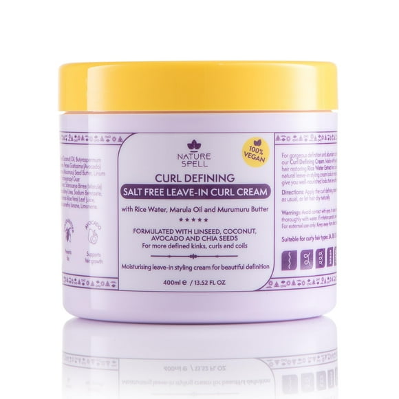 Nature Spell Crème Boucles Sans Rinçage, 13.52 Fl Oz, après-Shampoing Sans Rinçage pour Cheveux Bouclés, Infusé à l'Eau de Riz et aux Graines de Lin
