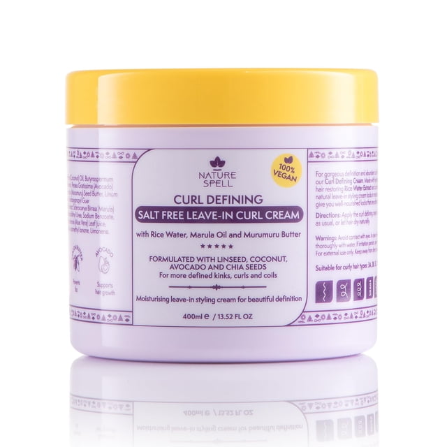 Nature Spell Leave in Curl Cream 13.52 Fl Oz Acondicionador sin enjuague para cabello rizado con agua de arroz y linaza