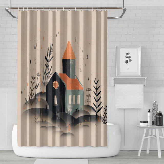 Ensemble de Rideaux de Douche avec Fermeture à Pression, Maison de Campagne Rustique Primitive (5) Rideaux de Douche Imperméables, Doublure de Douche Décorative en Polyester pour Salle de Bain, 72x72 Pouces