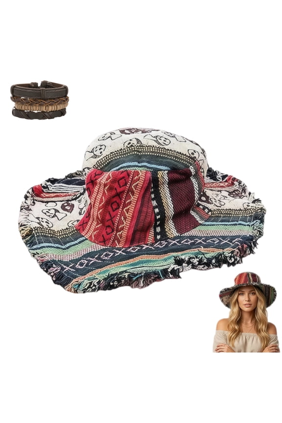 Frayed Patchwork Boho Bucket Hat, Shapeable Wide Brim, Boho Multicolored Hippie HatMulticolored Mushroom Hemp Hat for Men Women
