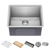 KRAUS Kore 23" Undermount Workstation Single Bowl 16 Gauge Deep Laundry Utility Stainless Steel Kitchen Sink with Accessories