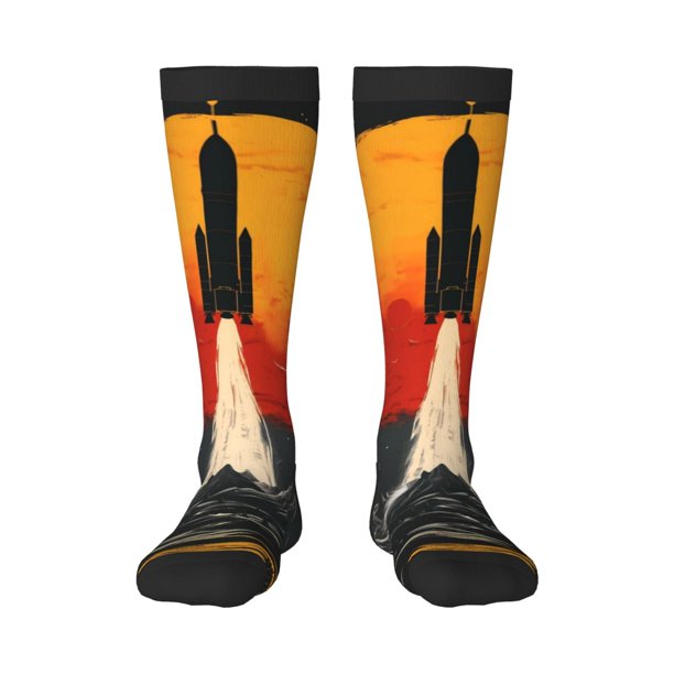 Balery Retro Space Rocket Launch Calcetines novedosos Calcetines deportivos Calcetines hasta la rodilla Calcetines de algodón Calcetines originales y geniales