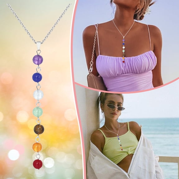 YYKihy 7 Chakra Stones Pendant Necklace Beads Gemstone Healing Jewelry Necklace