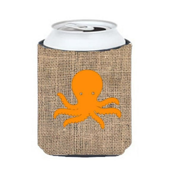 Octopus Burlap and Orange Can or Bottle Beverage Insulator Hugger