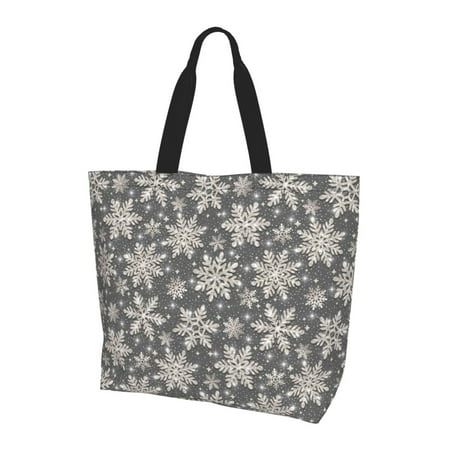 Kuqiui Sparkling Snowflakes Print Tote Bag Zipper Tote Bag for Women Tote Bag Inner Pocket Pattern Lightweight Daily Bag Book Bag