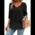 thumbnail image 1 of Camiseta de Verano con Cuello en V, 3/4, Estilo Retro, y con Bordado de Patchwork de Encaje Vintage para Mujer. Negro M, 1 of 10
