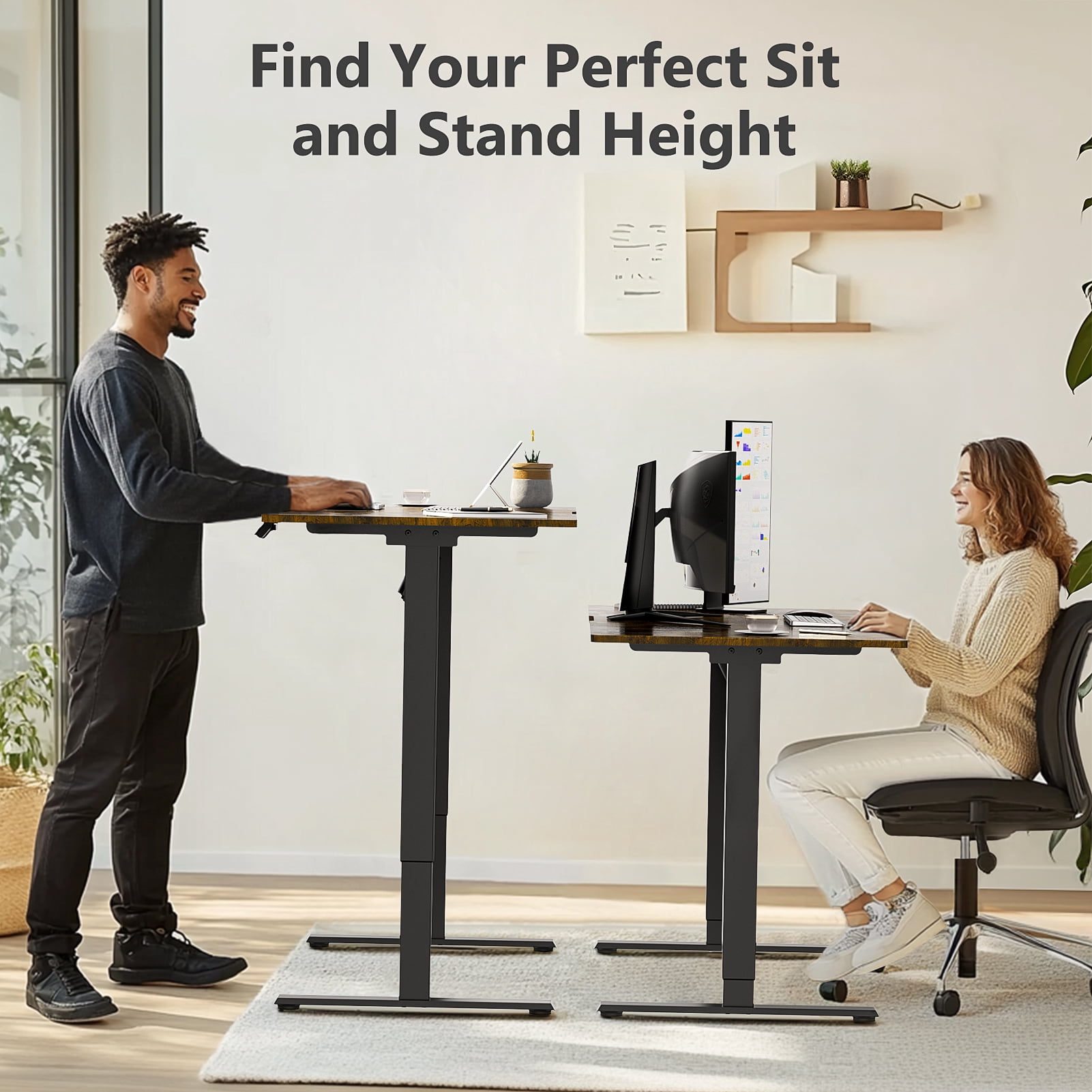 VVENACE Electric Standing Desk Frame, Single Motor Adjustable Stand up Desk Base, 176 lbs Weight Capacity, Computer Desk for Home and Office (Black Frame only)