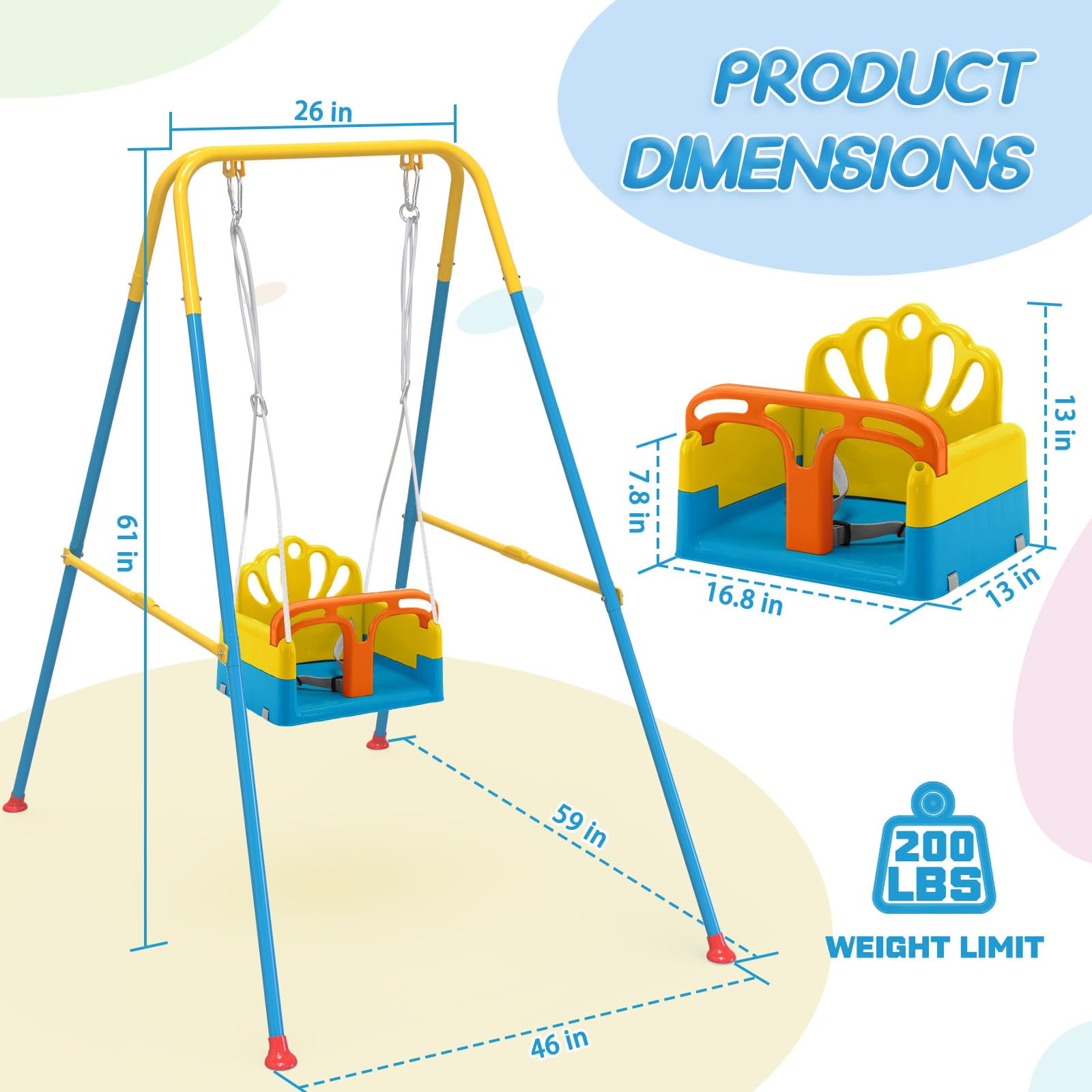 G TALECO GEAR Foldable Toddler Swing, Children’s Swing Set for Backyard, Portable Baby Swing Outdoor, Blue