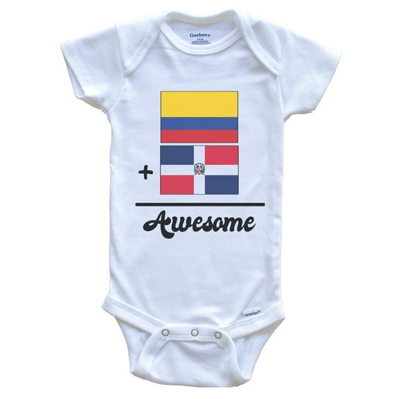 Colombia Plus Dominican Republic Equals Awesome Cute Colombian Dominican Flags Baby Bodysuit, 0-3 months white
