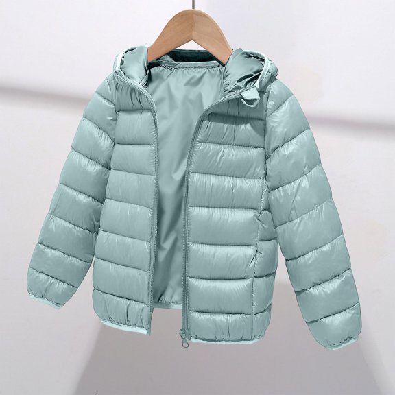 Unisex Kids Big & Little Sizes Long Sleeve Hooded Puffer Down Coat Warm Winter Jacket For Boys Girls Green 10-11 Years