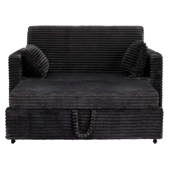 Pull-Out Couch Bed – Corduroy Loveseat Sofa with USB Charging, Adjustable Back, Side Storage Pockets, No Assembly Needed, 48-55 Inch Wide