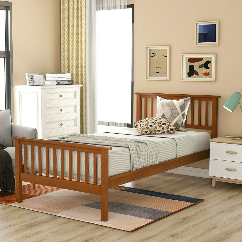 Twin Platform Bed Frame, UHOMEPRO Wooden Twin Bed Frame with Headboard