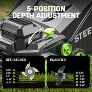 Steelite 2x21V 15-Inch Cordless Dethatcher and Scarifier with Brushless Motor, 2-in-1 Battery Powered Dethatcher with Removable 11.9-Gallon Collection Bag and 2 x 4.0 Ah Batteries