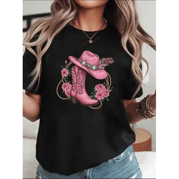 Pink Cowgirl Glitter Western Rodeo Retro Cowboy Boot Unisex T-Shirt V90239, up to Size 5XL