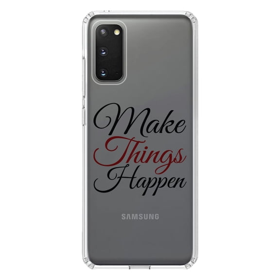 DistinctInk Clear Shockproof Hybrid Case for Galaxy S20 PLUS / 5G (6.7" Screen) - TPU Bumper Acrylic Back Tempered Glass Screen Protector - Make Things Happen
