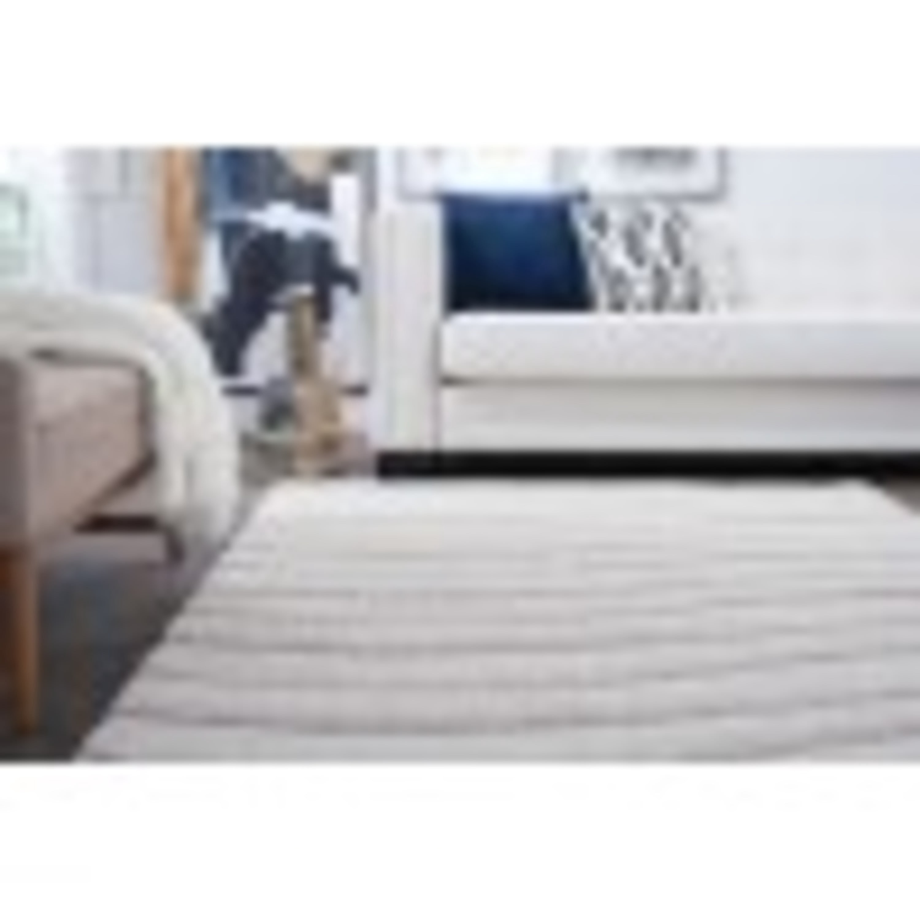 Contemporary 7x10 Area Rug Shag Thick (6'7'' x 9'6'') Stripe Cream, Cream Living Room Easy to Clean