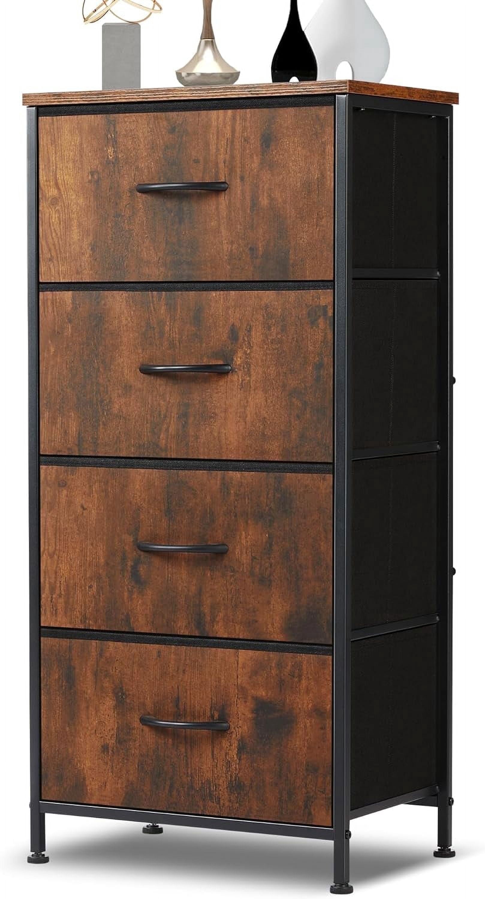 CONCETTA 4 Drawer Fabric Dresser, Black, Wide Chest Storage Tower